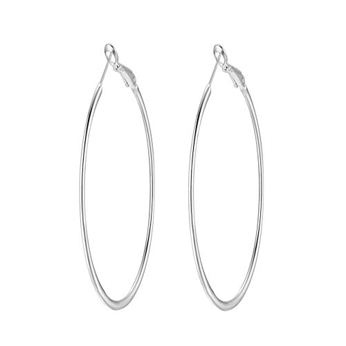 90mm(3.5'') Large Circle Endless Hoop Earrings Extra Big Round Huggie Hoops Statement Earring Minimalist Hooped Christmas Jewelry for Women - color: White Gold