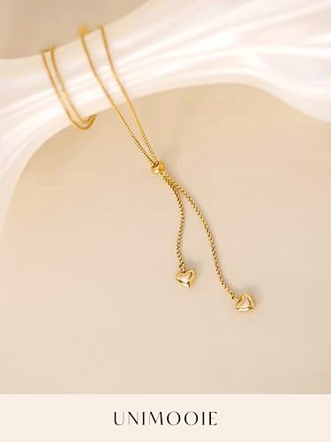 18k Gold Plated Dainty Hearts Necklace Adjustable Chain for Women Cute Y Heart Pendant Boho Charm Jewelry Gift