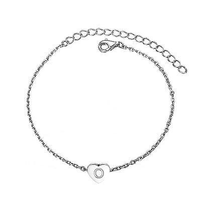 KunBead Initial Engraved Letter Bracelets Dainty Mini Size Heart Love Charm Stainless Steel Bracelets for Women Birthday Jewelry - style: O