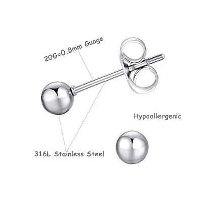 FOSIR 6 Pair Tiny Women 14K Gold Plated Ball Stud Earrings Surgical Stainless Steel Earrings Set, 2-6MM - style: silver-6pair,5mm