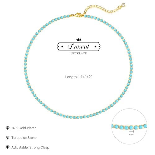 Luxval Tennis Necklace 14K Gold Plated Rhinestone Butterfly Choker Necklaces for women Dainty Zirconia Cut Faux Diamond chain 3mm - color: Gold-Turquoise tennis
