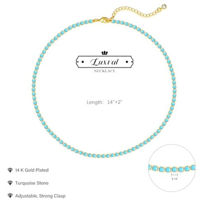 Luxval Tennis Necklace 14K Gold Plated Rhinestone Butterfly Choker Necklaces for women Dainty Zirconia Cut Faux Diamond chain 3mm - color: Gold-Turquoise tennis