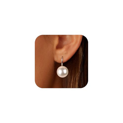Pearl Drop Earrings for Women | S925 Sterling Silver-plated Hook Dangle Earrings, Lightweight Hypoallergenic Classic Round Pearl Jewelry Gift - color: Silver Hook-White Pearl, size: 10mm
