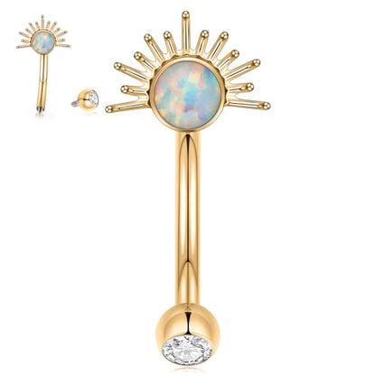 PEAKLINK G23 Titanium Eyebrow Ring 16G Opal Rook Daith Piercing Jewelry Internal Threaded Curved Barbell Vertical Labret Lip Jewelry Small Belly Button Ring - color: Gold with White Opal
