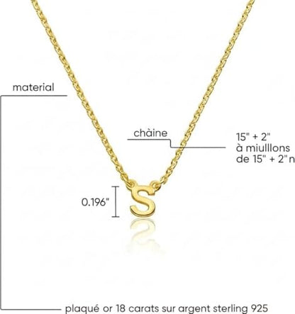 OAK & LUNA Inez Initial Necklace - Gold Plated & Sterling Silver — A-Z Letter Pendant on 15″ + 2″ Adjustable Cable Chain - color: 18K Gold Plated Silver, style: Letter H