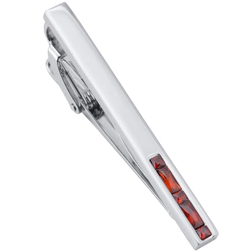 Men Crystal Tie Clip Tie Bar for Regular Necktie Silver In Gift Case | Purple/Blue/Red/Black/White Crystal Tie Pin for Men Business Anniversary Wedding Party Office Formal Daily Occasions Suit - style: Red Crystal