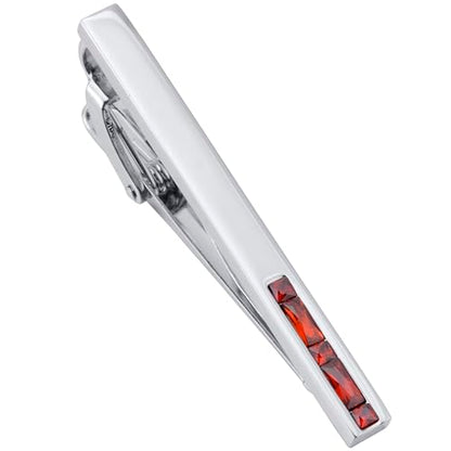 Men Crystal Tie Clip Tie Bar for Regular Necktie Silver In Gift Case | Purple/Blue/Red/Black/White Crystal Tie Pin for Men Business Anniversary Wedding Party Office Formal Daily Occasions Suit - style: Red Crystal