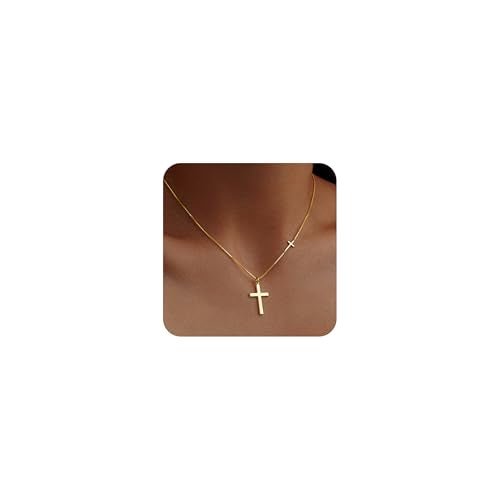Poxtex Cross Necklace for Women Teen Girls, Dainty 14K Gold Silver Plated Cross Choker Jewelry Non Tarnish Waterproof Cute Simple Small Necklace Christian Baptism Religious Faith Jewelry Gifts - color: 06-Double Cross Necklace