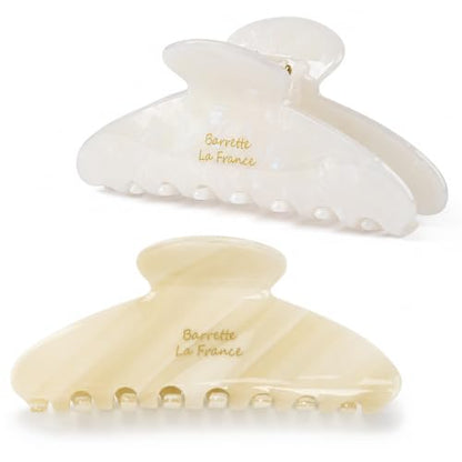 Aileam Acetate Hair Claw Clips for Women, Hair clip French Design Strong Hold Non-Slip claw clips for Thick Hair, 2 Pack - color: Cream White Stripe