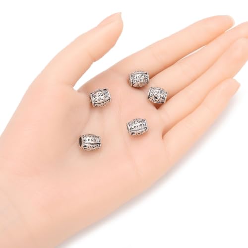40pcs Live Love Laugh Large Hole Beads (4.5mm Hole) Antique Silver - size: Live Love Laugh Bead