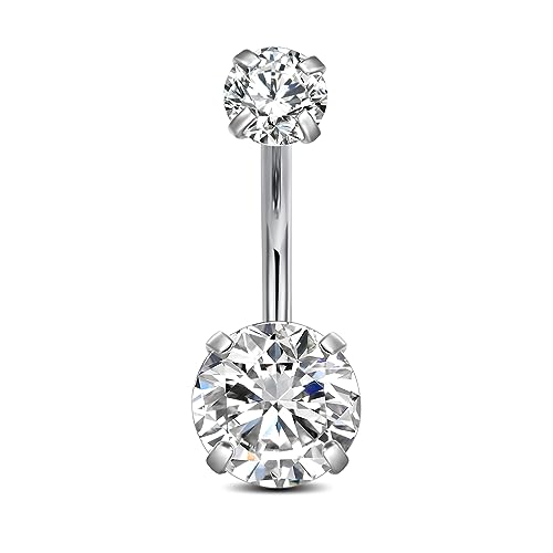 FECTAS 14g Belly Button Rings Surgical Steel CZ Petite Navel Ring for Women Body Piercing Jewelry Petite select Barbell Len 6mm 8mm 10mm 12mm 14mm Silver - style: silver-1pcs-10mm bar