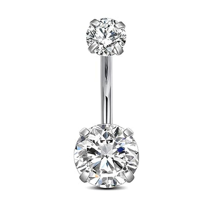 FECTAS 14g Belly Button Rings Surgical Steel CZ Petite Navel Ring for Women Body Piercing Jewelry Petite select Barbell Len 6mm 8mm 10mm 12mm 14mm Silver - style: silver-1pcs-10mm bar