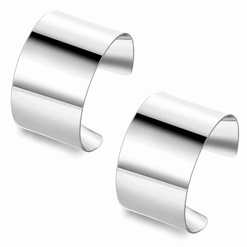 2 Pcs Gold Cuff Bangle Bracelet Set for Women Irregular Minimalist Statement Bangle Bracelets Wide Open Chunky Wire Bracelets Wrist Cuff Adjustable Hammered Bracelet - color: Silver A