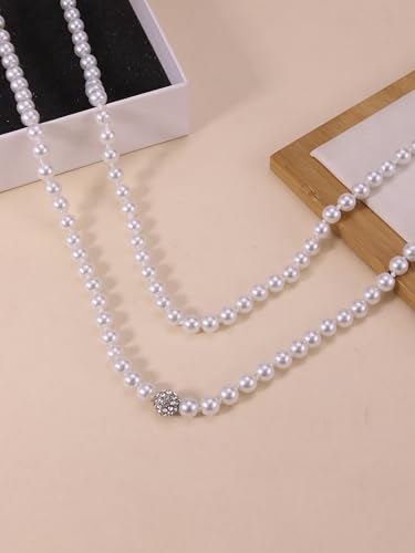 Long Pearl Necklace for Women Dainty Zircon Bead Pearl Necklace Layered Faux Pearls Necklaces Long Wedding Long Pearl Necklace Delicate Jewelry for Brides - color: white-A