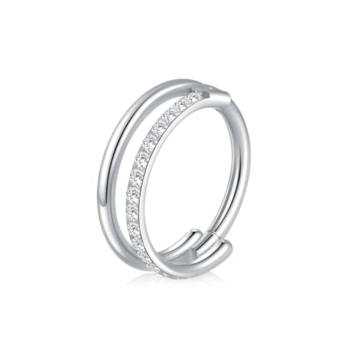 Xpircn ASTM F136 Titanium Double Hoop Septum Click Nose Rings Lip Rook Lobe Tragus Helix Cartilage Daith Conch Earrings Clear CZ Paved Nose Piercing Jewelry for Women Men - color: CZ Double Rings Silver, size: 16G 10mm