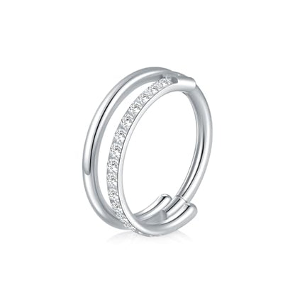 Xpircn ASTM F136 Titanium Double Hoop Septum Click Nose Rings Lip Rook Lobe Tragus Helix Cartilage Daith Conch Earrings Clear CZ Paved Nose Piercing Jewelry for Women Men - color: CZ Double Rings Silver, size: 16G 10mm