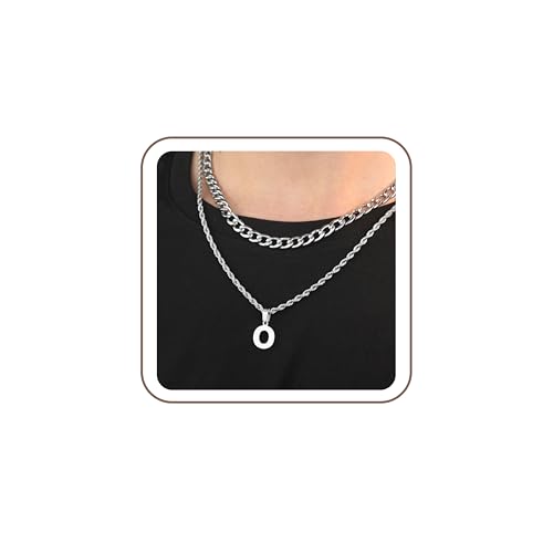 SENRAN Layered Initial A-Z Letter Necklace for Men Stainless Steel | Figaro Twist Rope Chain 18-20 inch Personalized Letter Charm Pendant Jewelry Gift for Women - style: O.