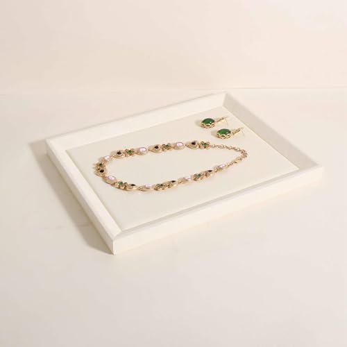 Gemehou Square Velvet Jewerly Display Tray, Nightstand Jewelry Organizer Plate, Stackable Empty Jewelry Showcase Tray for Necklace Bracelet Ring Earring Watch (Cream-Medium, 11.8 x 9.1 in) - color: Cream, size: Medium