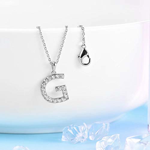 Tarsus Initial Cubic Zirconia Necklace for Women Teens | Jewelry Gifts for Women Adjustable Chain 18" + 2" - style: Silver-G-Diamond style