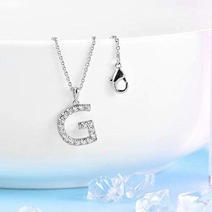 Tarsus Initial Cubic Zirconia Necklace for Women Teens | Jewelry Gifts for Women Adjustable Chain 18" + 2" - style: Silver-G-Diamond style