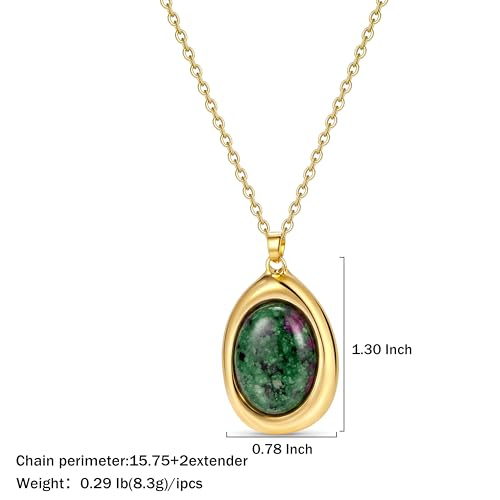 Colorful Natural Stone Necklaces for Women Trendy 14K Gold Plated Oval Gemstone Pendant Statement Necklace Jewelry Gifts for Women - color: Green