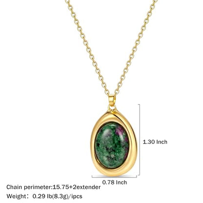 Colorful Natural Stone Necklaces for Women Trendy 14K Gold Plated Oval Gemstone Pendant Statement Necklace Jewelry Gifts for Women - color: Green