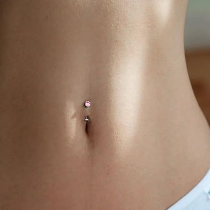 Upgraded Wearability Floating Belly Button Ring, G23 Titanium Internally Threaded Belly Button Piercing 14G, Curved Barbell Belly Rings, Pink Clear CZ Navel Rings with 10mm and 12mm Bar, Silver Gold Plated - color: Silver,Pink CZ