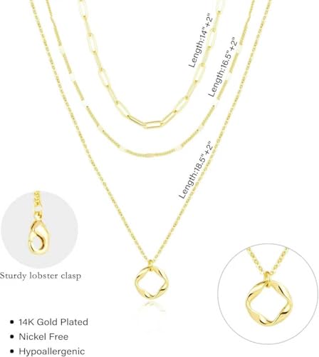 Gold Layered Necklaces for Women, 14K Gold Plated Paperclip Snake Chain Necklace Set, Dainty Coin Cross Tear Pendant Layering Choker Necklaces, Simple Trendy Stackable Jewelry Gifts - color: 3PCS / Twisted Circle & two Chains