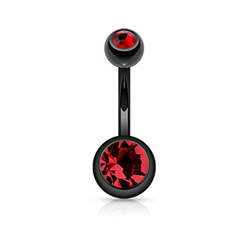 14GA Surgical Steel & Synthetic Opal Resin Belly Button Rings for Women | 3/8" Length, 5mm x 8mm Ball, Classic Look, Super High Quality - style: 2- Titanium Black/Red