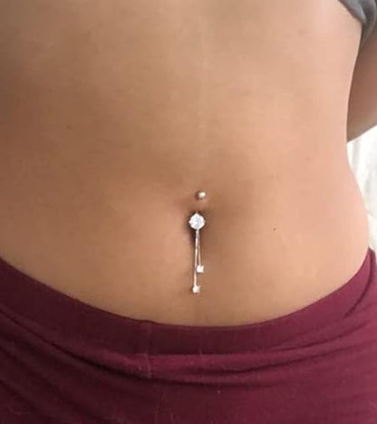 QWALIT Belly Button Rings 14G Surgical Steel Belly Rings CZ Opal Navel Piercing Jewelry for Women Girls 3/8" 10mm Silver Rose Gold - color: C4-6 dangles -gold
