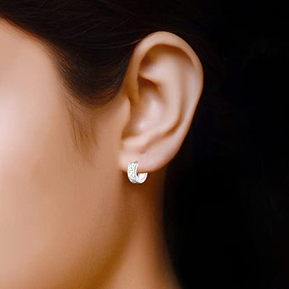 LeCalla 925 Sterling Silver Jewelry SMALL Diamond-Cut Italian Reversible Huggie Hoop Earrings for Women 11 MM