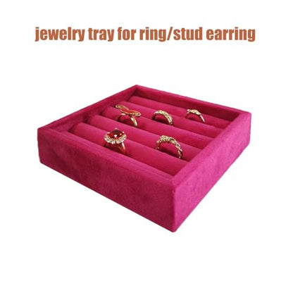 SCIKHETF Velvet Ring Earrings Studs organizer Tray Small Ring Insert Display Tray 5 Slots Stackable (Rose Red) - color: Rose Red
