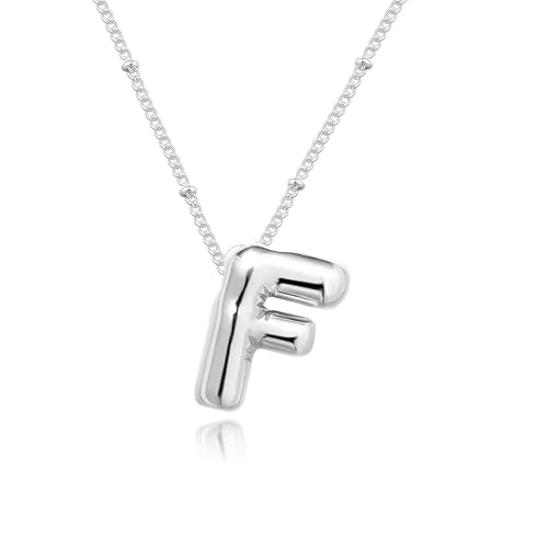 Ewrkbrㅤ Initial Necklaces for Women, 14k Gold Plated Bubble Letter Necklace Chunky Gold Necklace Dainty Charm Initial Necklaces for Women Trendy Custom Preppy Stocking Stuff Necklace Christmas Gifts - color: Silver, style: F
