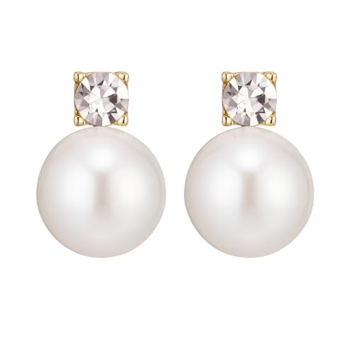 Pearl Clip on Earrings for Women - 14K Gold Silver Plated Cubic Zirconia Non Pierced Ear Clips Jewelry Gifts for Wedding Bridal Party Gifts - color: Gold-12mm