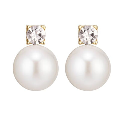 Pearl Clip on Earrings for Women - 14K Gold Silver Plated Cubic Zirconia Non Pierced Ear Clips Jewelry Gifts for Wedding Bridal Party Gifts - color: Gold-12mm