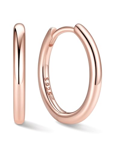 ChicSilver 925 Sterling Silver Hoop Earrings for Women Silver Huggie Hoops | Hypoallergenic 925 sterling silver hoops in 8/10/12/14/16/18/20MM, available in Gold/Silver/Rose Gold/Black. - color: Rose Gold, size: 12mm
