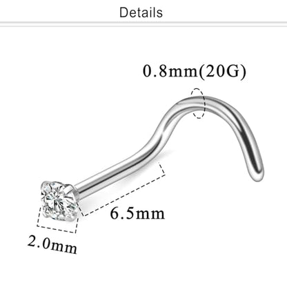Nose Studs Surgical Steel Nose Rings Studs with Cubic Zirconia 10Pcs Tiny Nostril Rings for Women Screw Bone and L-Shaped Nostril Piercing Jewelry 24G 22G 20G 18G - color: silvertone,screw nose studs, size: 20g,2.0mm Clear CZ