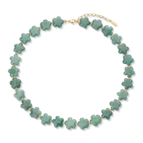 COAI Chunky Colorful Necklace for Women, Summer Beach Jewelry Crystal Flower Necklace for Women, Multi-Gemstones Sodalite Red Jasper Chunky Choker - style: Green Aventurine Necklace