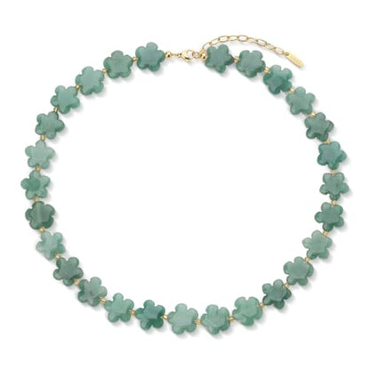 COAI Chunky Colorful Necklace for Women, Summer Beach Jewelry Crystal Flower Necklace for Women, Multi-Gemstones Sodalite Red Jasper Chunky Choker - style: Green Aventurine Necklace