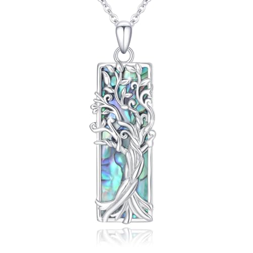 S925 Sterling Silver Tree of Life Necklace For Men Women Abalone/Turquoise/Vintage Retro Oxidation/ Famtima Hand/Round/Square/Teardrop/Rectangle/Oval Family Tree Pendant Necklaces Jewelry Gifts For Valentine's Day Christmas Mother's Day - style: Rectangle