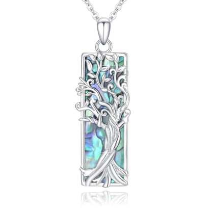 S925 Sterling Silver Tree of Life Necklace For Men Women Abalone/Turquoise/Vintage Retro Oxidation/ Famtima Hand/Round/Square/Teardrop/Rectangle/Oval Family Tree Pendant Necklaces Jewelry Gifts For Valentine's Day Christmas Mother's Day - style: Rectangle
