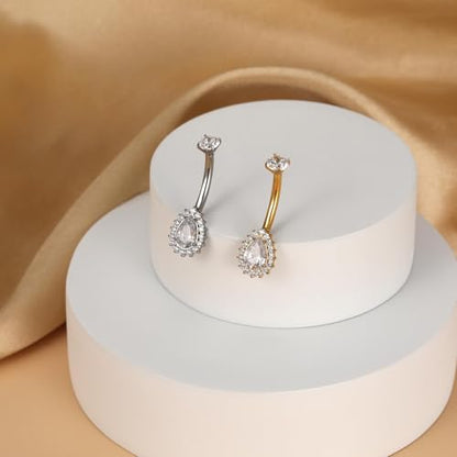 Gold Belly Button Ring, Titanium Dangle Floating Navel Piercing Jewelry - color: Gold-Water-10mm