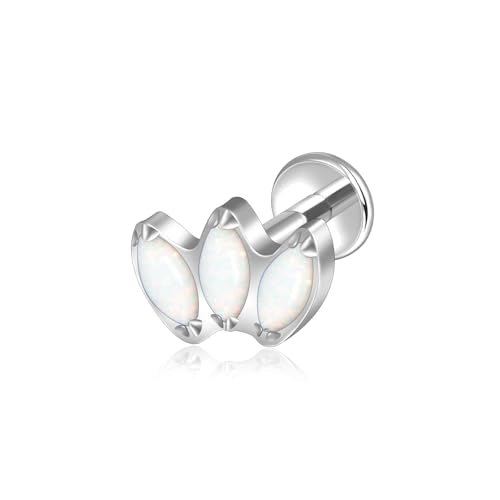 Lantine G23 Titanium Helix Piercing Jewelry Opal 16g Flat Back Stud Earrings Climber Labret Cartilage Tragus Daith Piercing Jewelry - color: White Opal, size: 16g 6mm