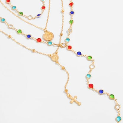 3 Piece Layered Necklace Set for Women, Colorful Beaded Lariat Y Pendant Multi Strand Chain