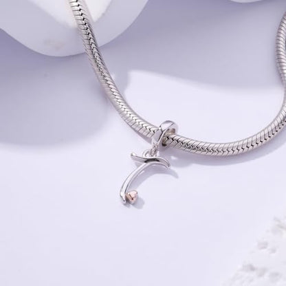 Letter Charms for Pandora Bracelets 925 Sterling Silver Alphabet Initial Charms Bead Jewelry Gift for Women - style: Initial T