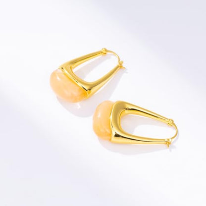 Acrylic Gold Hoop Earrings Chunky Statement Dangle Drop Huggie Earring Colorful Resin Jewelry for Women - color: Orange