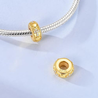 2pcs Stopper Spacer Beads for Pandora Bracelets, Sterling Silver Cross Ladybug Clip Spacer Charms For Bracelet DIY Jewelry Gift - color: Cross&Heart
