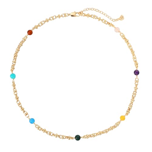 MTMY Beaded Necklaces for Women 14K Gold Plated Dainty Colorful Green/Rose Beaded Pearl Choker Necklace Delicate Boho Choker Necklace Jewelry Gift - style: 7 Color beads