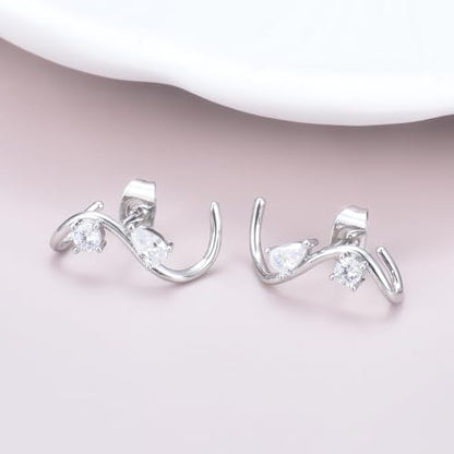 EPIRORA Earrings for Women Trendy, Dainty Geometric S-Shape Cubic Zirconia Stud Earrings for Women Hypoallergenic, Unique Jewelry Gift for Her on Valentine's Day, Birthday, Party - Silver & Gold - style: Silver