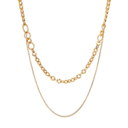18K Gold Plated Layered Herringbone Necklaces for Women Dainty Layering Beaded Snake Chain Choker Moon Coin Pendant Necklace Trendy Stainless Steel Jewelry - color: Double Cuban Link-Gold